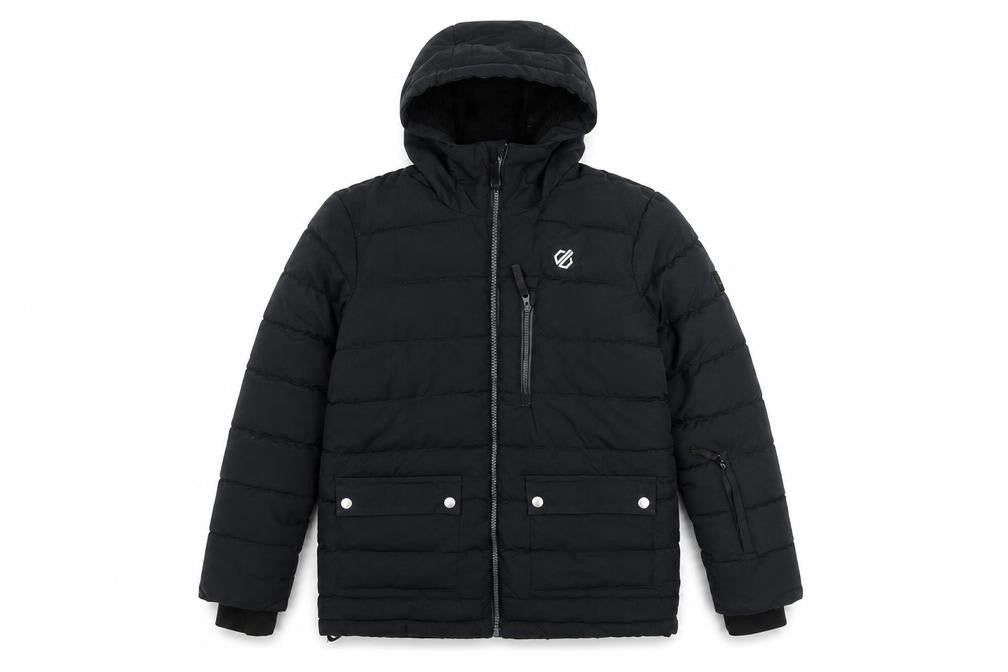 Dare 2b Boys Black 13 Years Hooded Puffer Ski Jacket Quilted