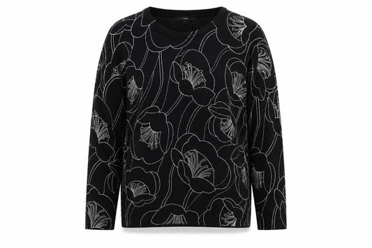 Next Women’s Black Floral Knit Jumper UK 14 Long Sleeve Round Neck