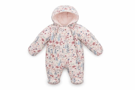 Mamas & Papas Girls Pink Floral Hooded Padded Snowsuit 0-3 Months