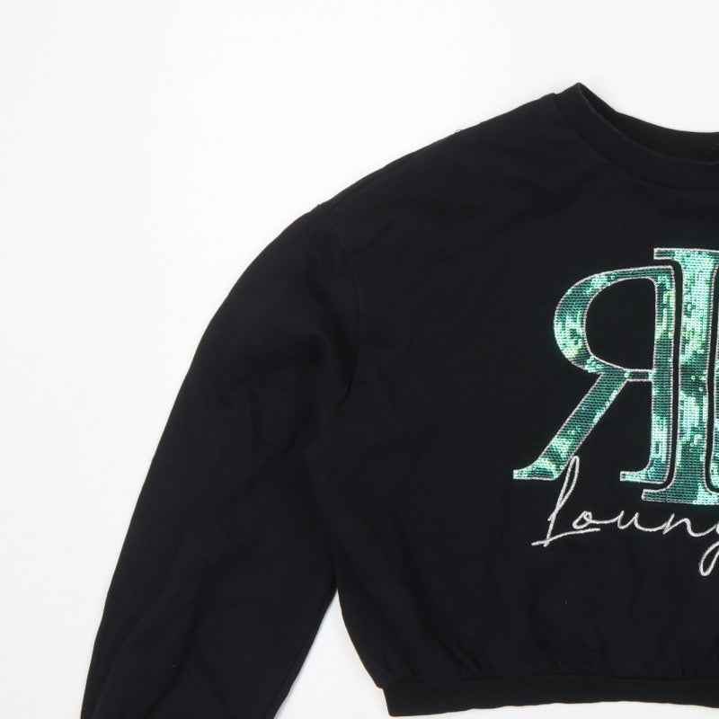 River Island Girls Black 15-16 Years Sequin Logo Pullover Sweatshirt