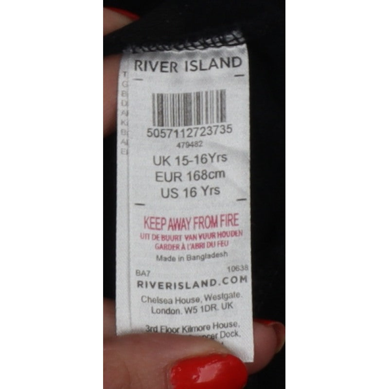 River Island Girls Black 15-16 Years Sequin Logo Pullover Sweatshirt