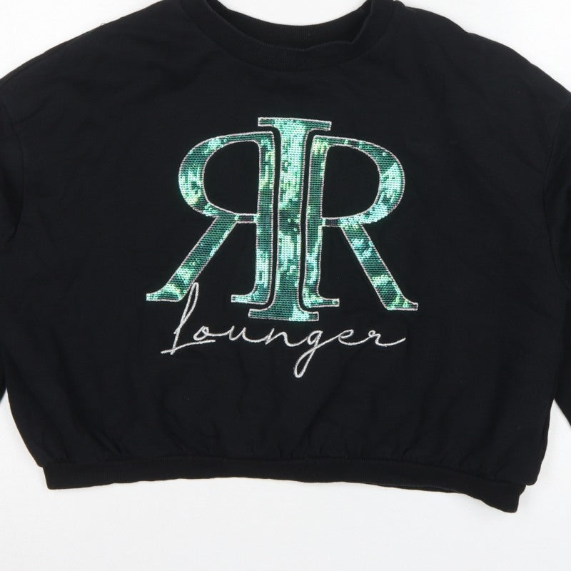 River Island Girls Black 15-16 Years Sequin Logo Pullover Sweatshirt