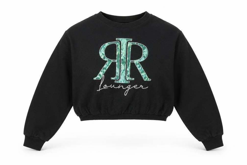 River Island Girls Black 15-16 Years Sequin Logo Pullover Sweatshirt