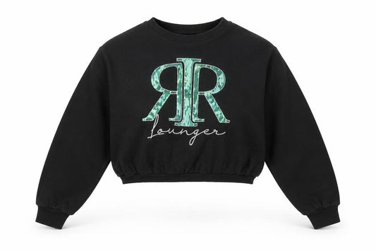 River Island Girls Black 15-16 Years Sequin Logo Pullover Sweatshirt