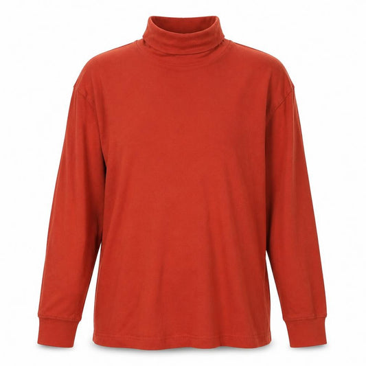 Cotton Traders Women Red L Cotton Roll Neck Long Sleeve Basic Top