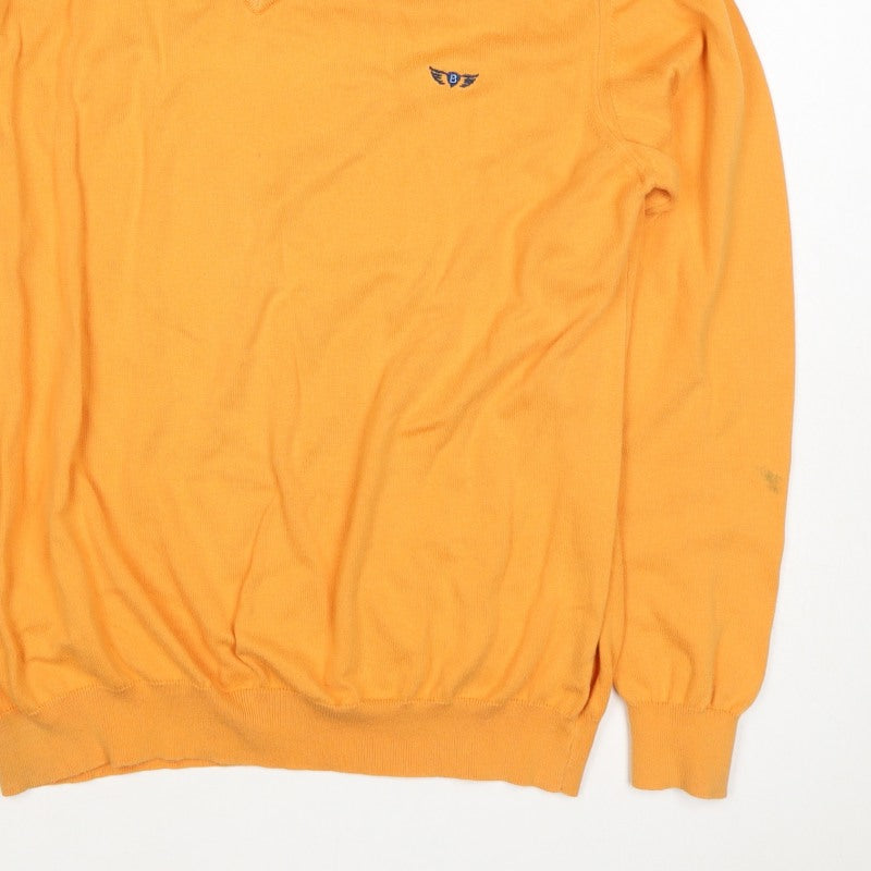 Mr.Blue Men's Orange XL V-Neck Cotton Knit Pullover Logo Jumper