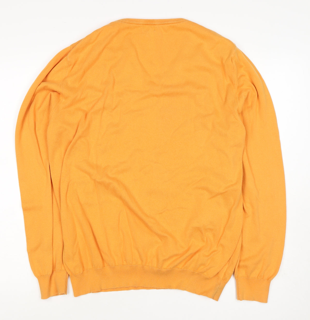 Mr.Blue Men's Orange XL V-Neck Cotton Knit Pullover Logo Jumper