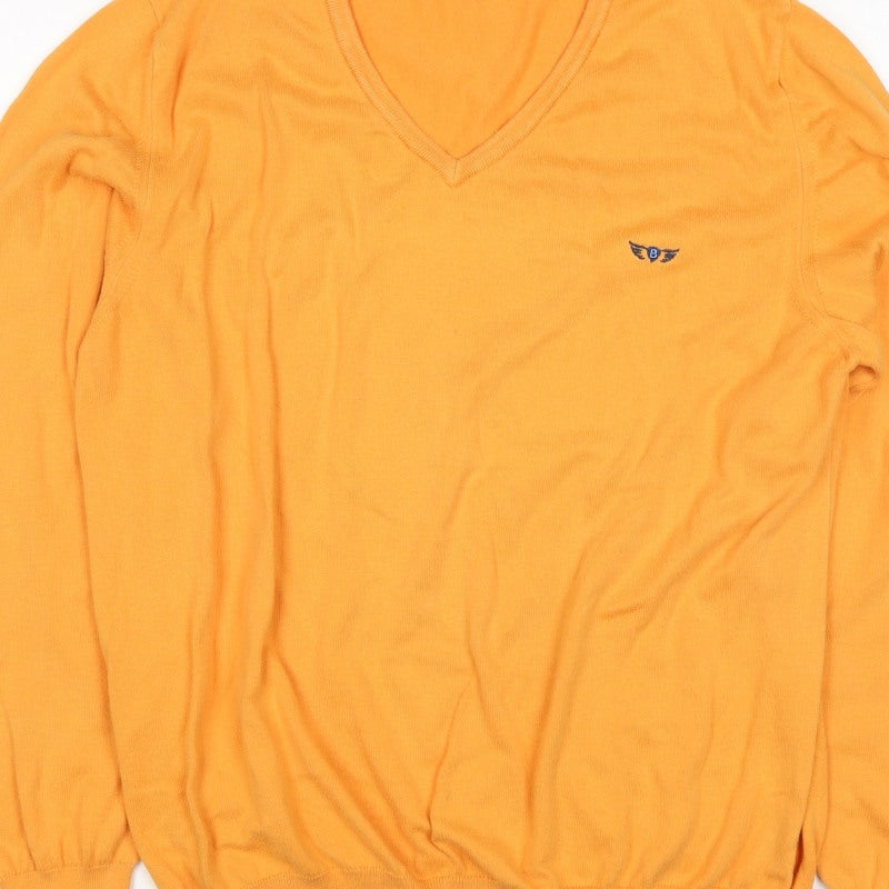 Mr.Blue Men's Orange XL V-Neck Cotton Knit Pullover Logo Jumper