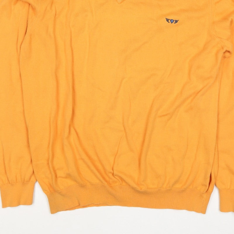 Mr.Blue Men's Orange XL V-Neck Cotton Knit Pullover Logo Jumper