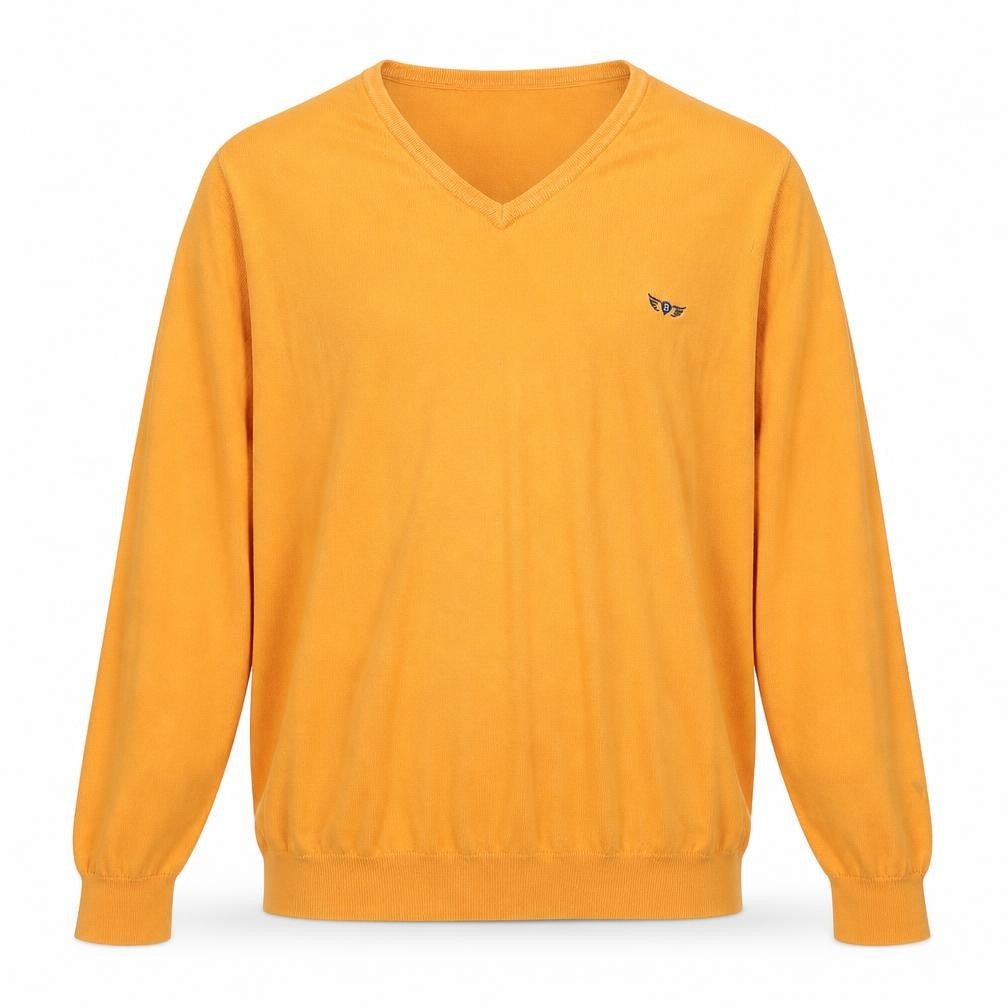 Mr.Blue Men's Orange XL V-Neck Cotton Knit Pullover Logo Jumper