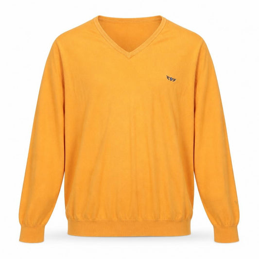 Mr.Blue Men's Orange XL V-Neck Cotton Knit Pullover Logo Jumper
