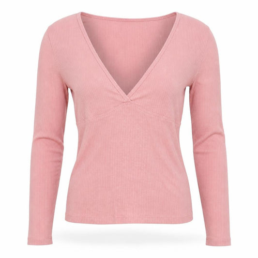 Forever 21 Women’s Pink S Ribbed Wrap V-Neck Long Sleeve Top