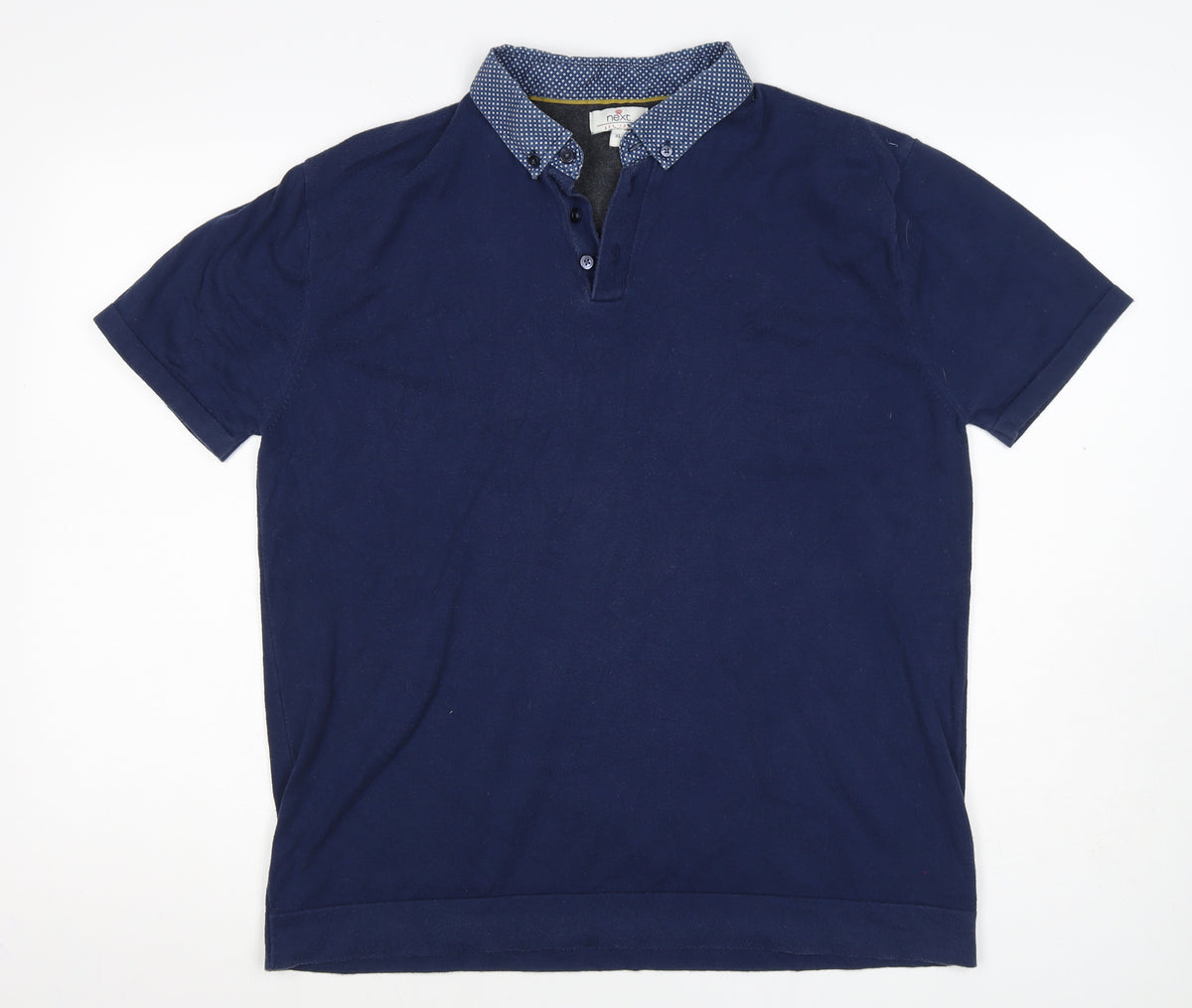 Next Mens Blue XL Short Sleeve Button Down Collar Polo Shirt