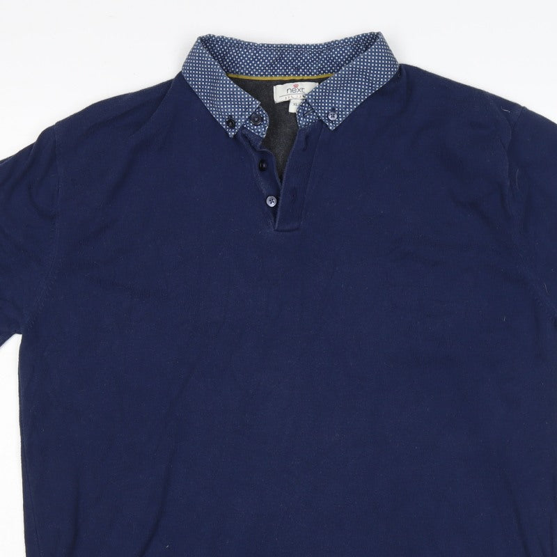 Next Mens Blue XL Short Sleeve Button Down Collar Polo Shirt