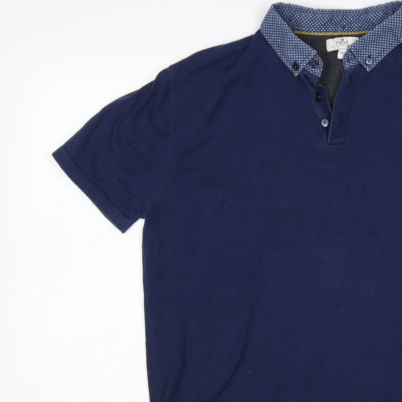Next Mens Blue XL Short Sleeve Button Down Collar Polo Shirt