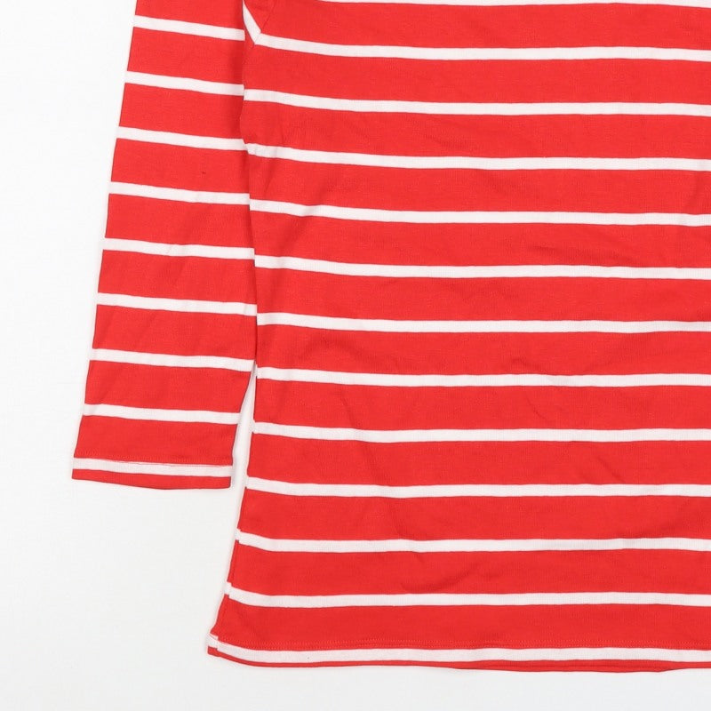 Marks and Spencer Women Red Stripe Basic Boat Neck Long Sleeve Top UK 8