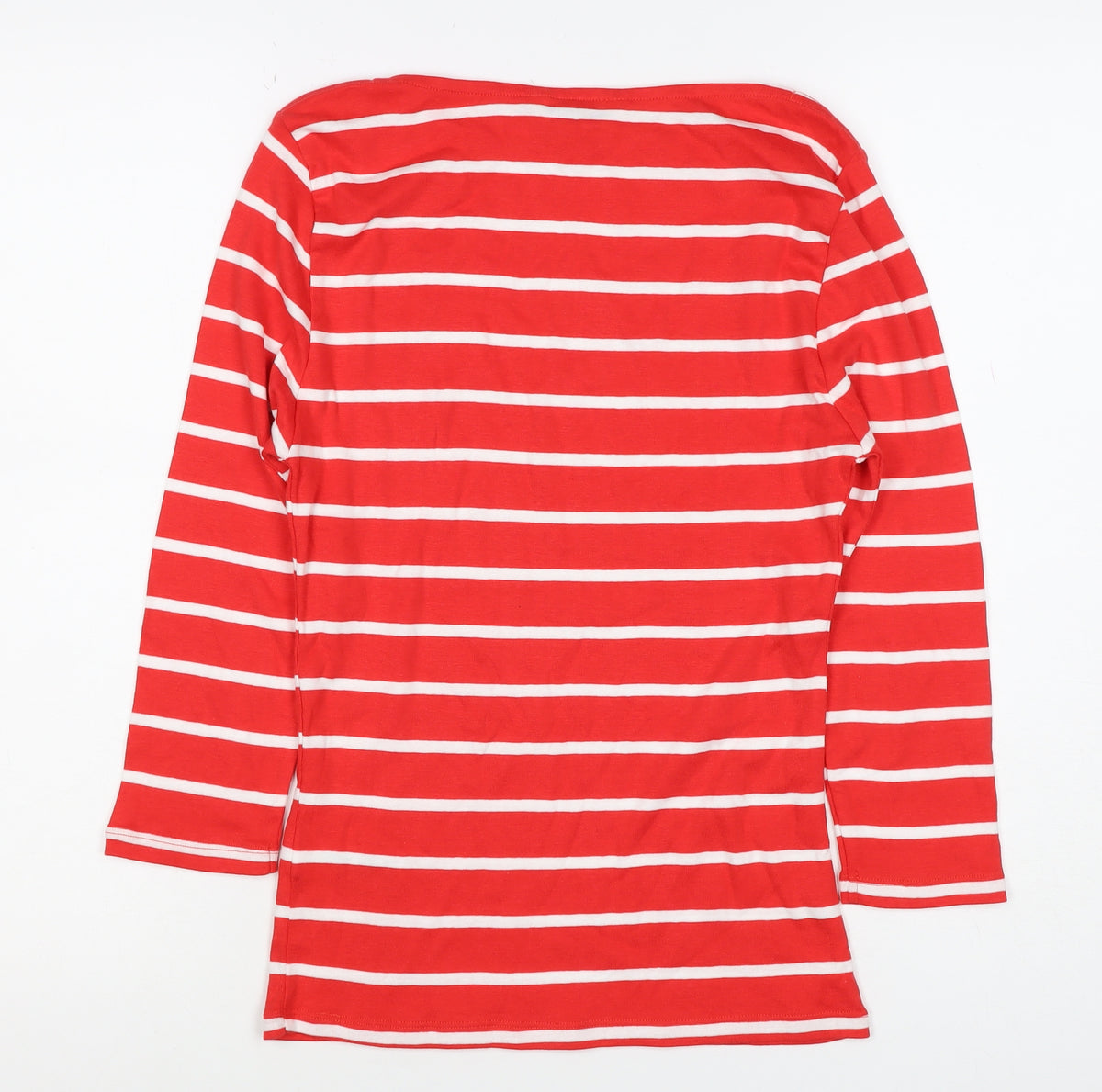 Marks and Spencer Women Red Stripe Basic Boat Neck Long Sleeve Top UK 8