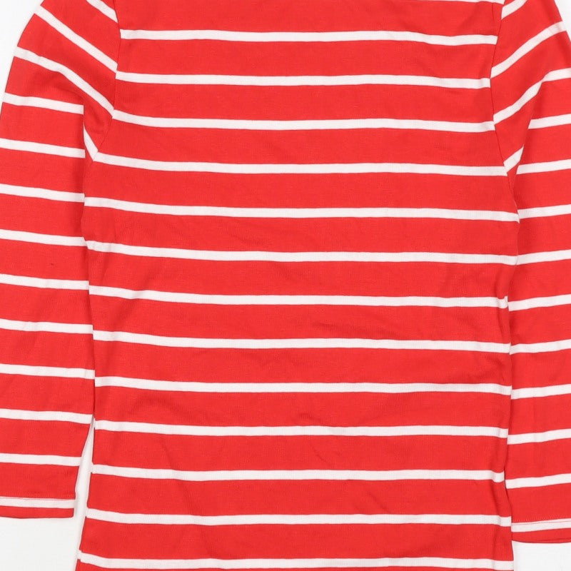 Marks and Spencer Women Red Stripe Basic Boat Neck Long Sleeve Top UK 8