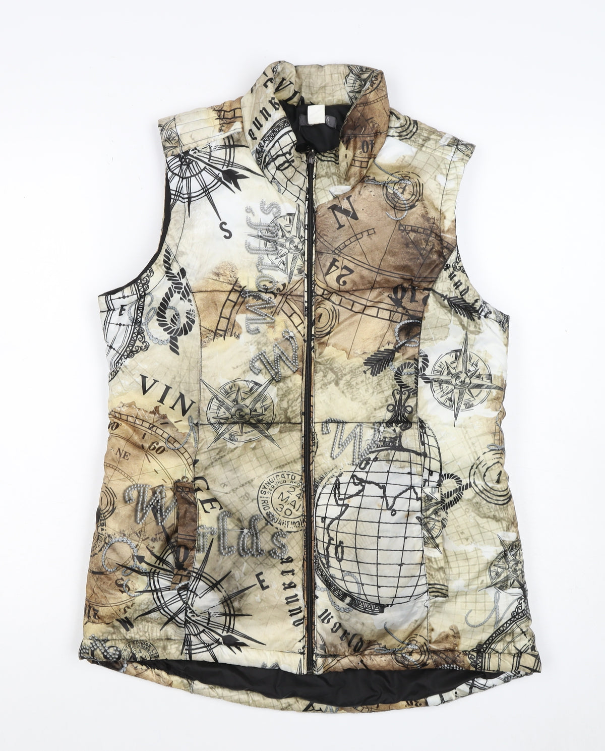 Dolcezza Women’s Multicoloured S Padded Nautical Map Zip Waistcoat