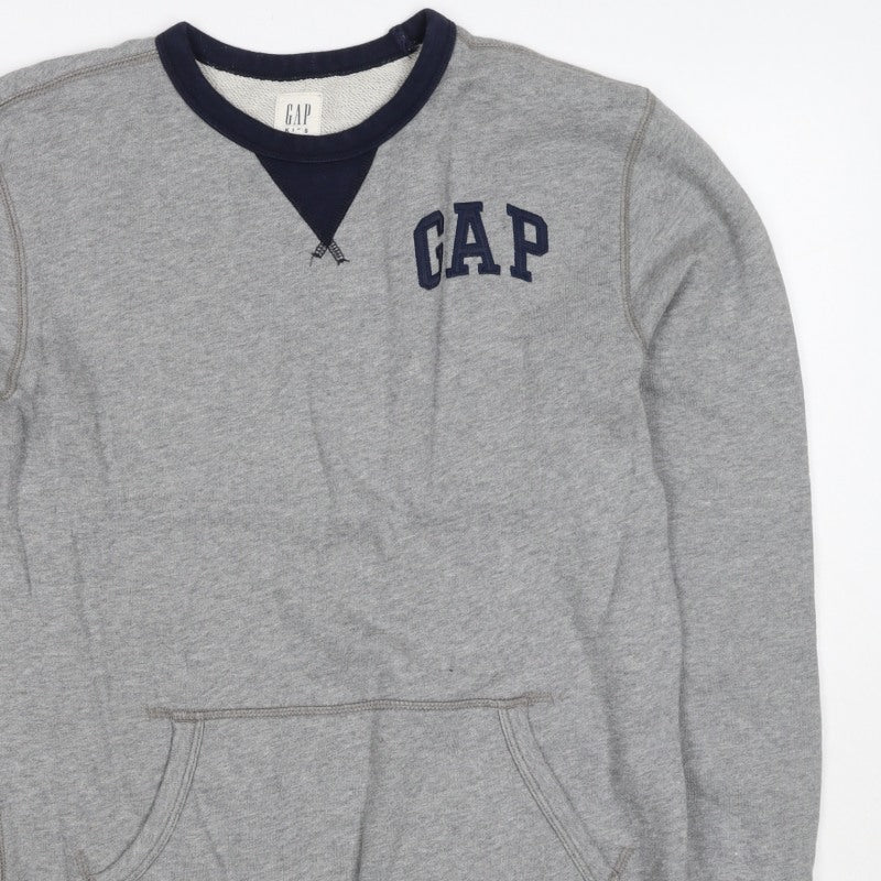 Gap Kids Boys Grey Logo Sweatshirt 14-15 Years Pullover Pockets