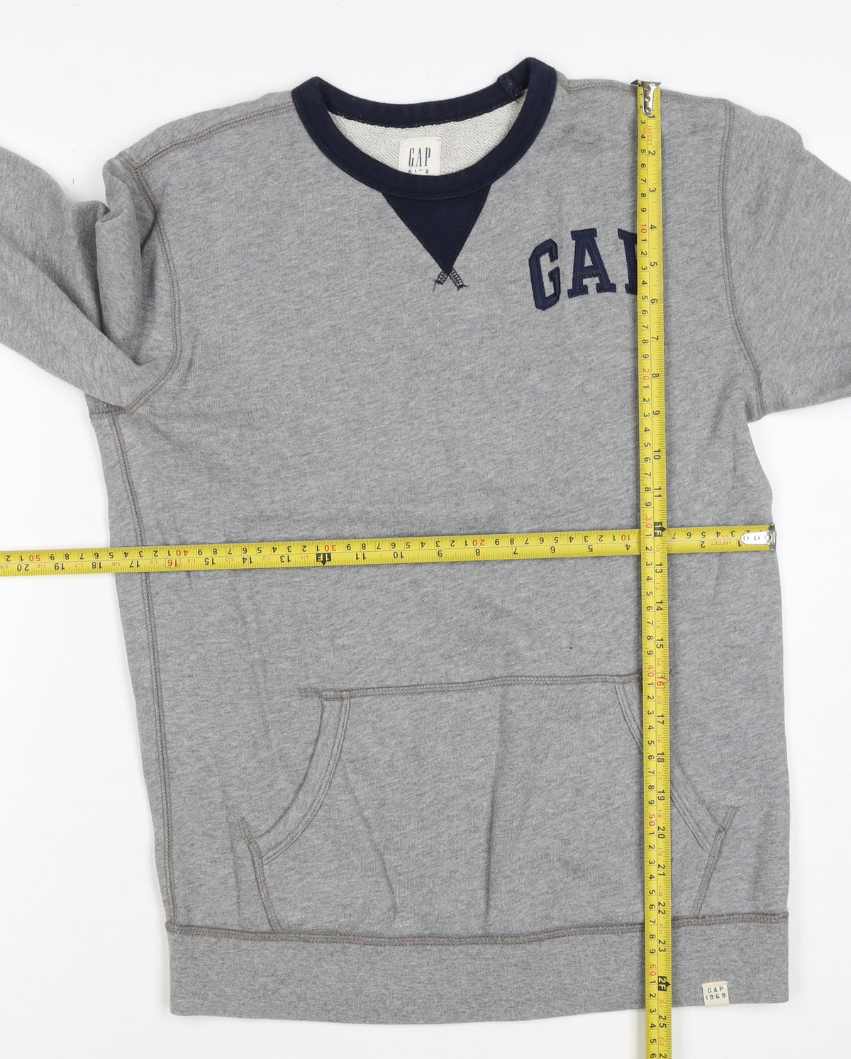 Gap Kids Boys Grey Logo Sweatshirt 14-15 Years Pullover Pockets