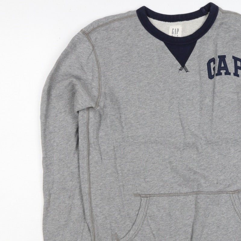 Gap Kids Boys Grey Logo Sweatshirt 14-15 Years Pullover Pockets