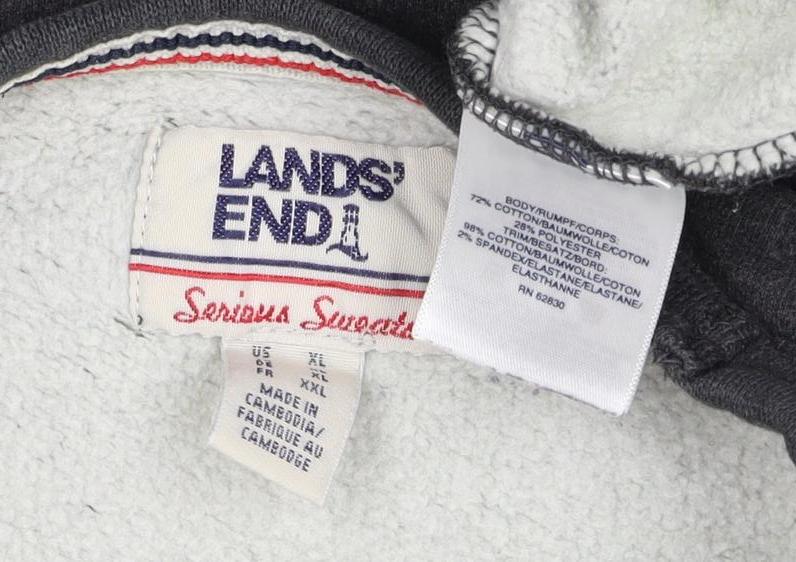 Lands' End Men's Black XL Fleece Crew Neck Pullover Sweatshirt