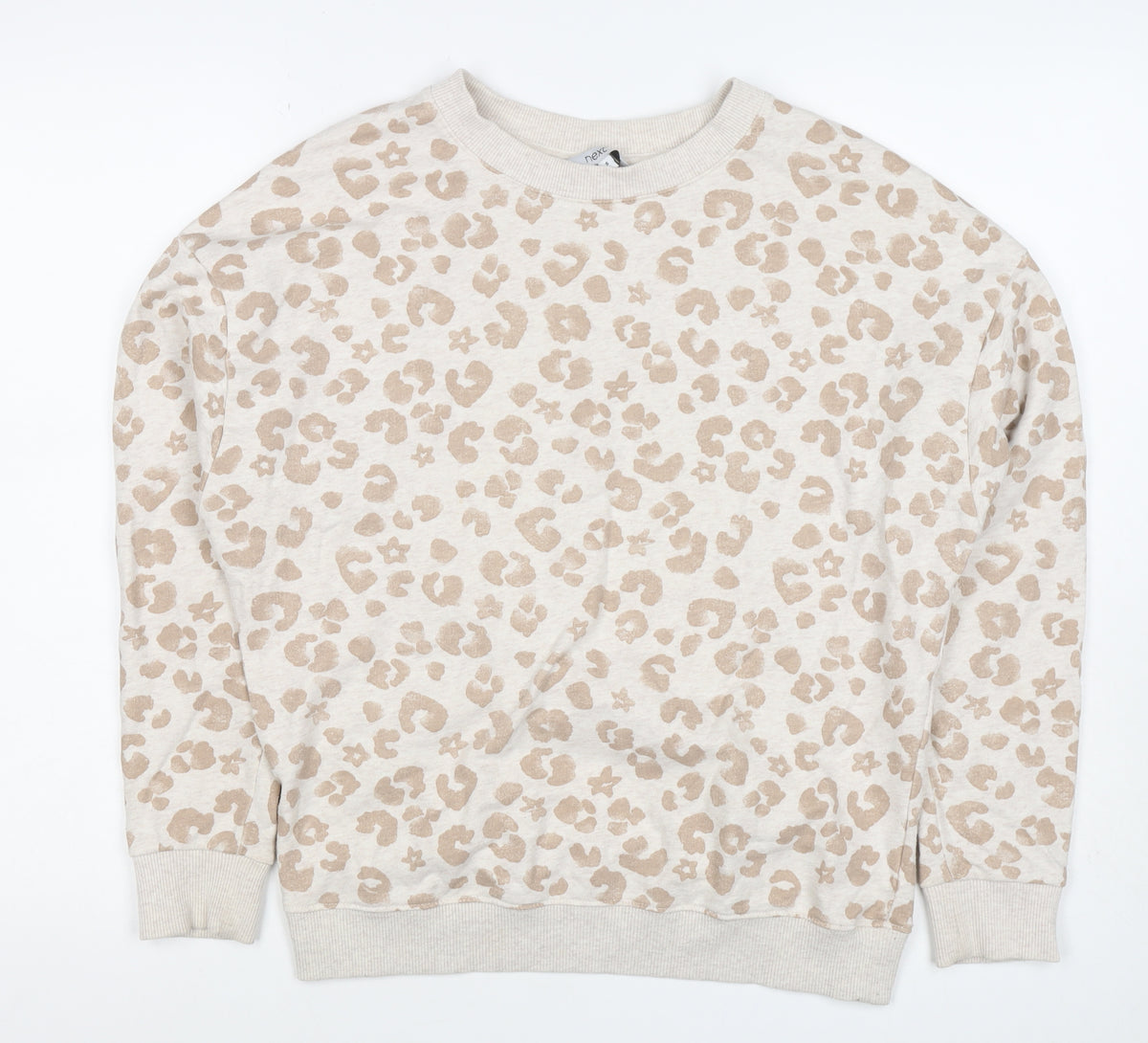 Next Women Beige S Leopard Print Crew Neck Pullover Sweatshirt