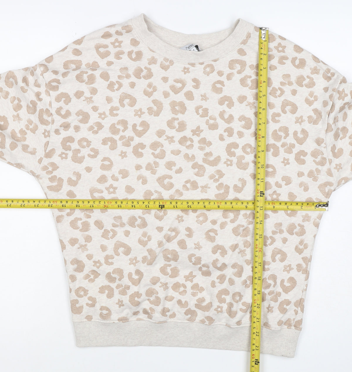 Next Women Beige S Leopard Print Crew Neck Pullover Sweatshirt