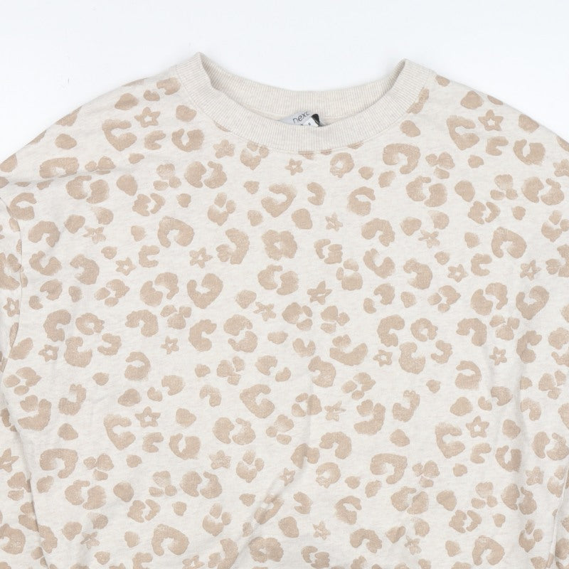 Next Women Beige S Leopard Print Crew Neck Pullover Sweatshirt