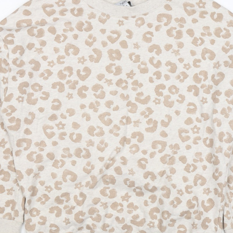 Next Women Beige S Leopard Print Crew Neck Pullover Sweatshirt