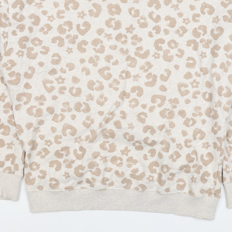 Next Women Beige S Leopard Print Crew Neck Pullover Sweatshirt