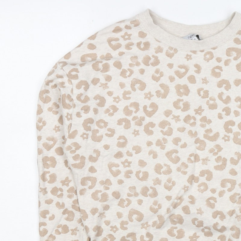Next Women Beige S Leopard Print Crew Neck Pullover Sweatshirt