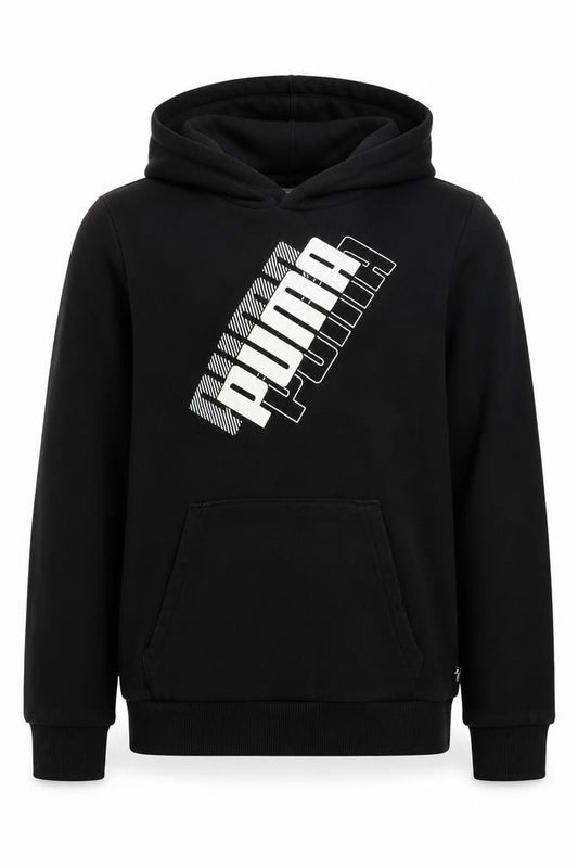 Puma Boys Black 13-14 Years Pullover Logo Hoodie Kangaroo Pocket