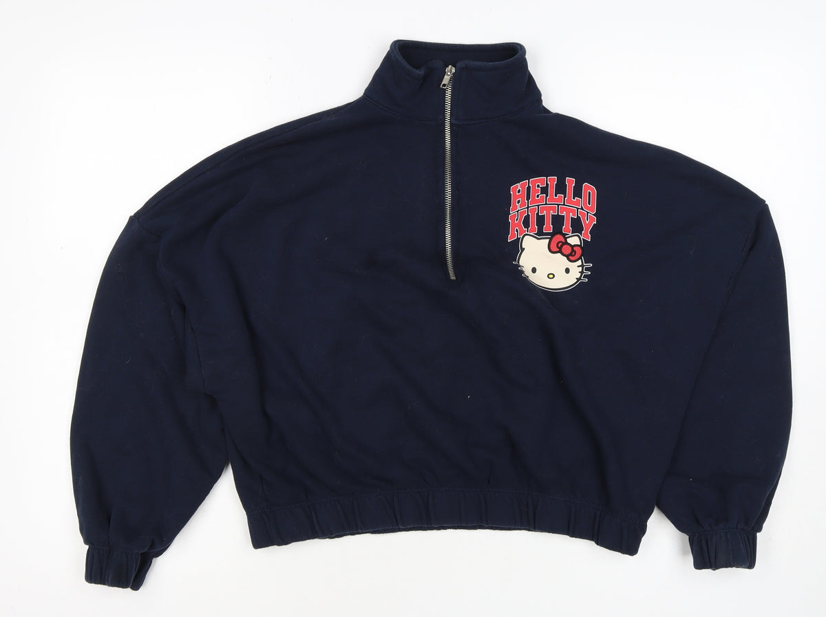 Primark Women Blue M Hello Kitty 1/4 Zip Pullover Sweatshirt