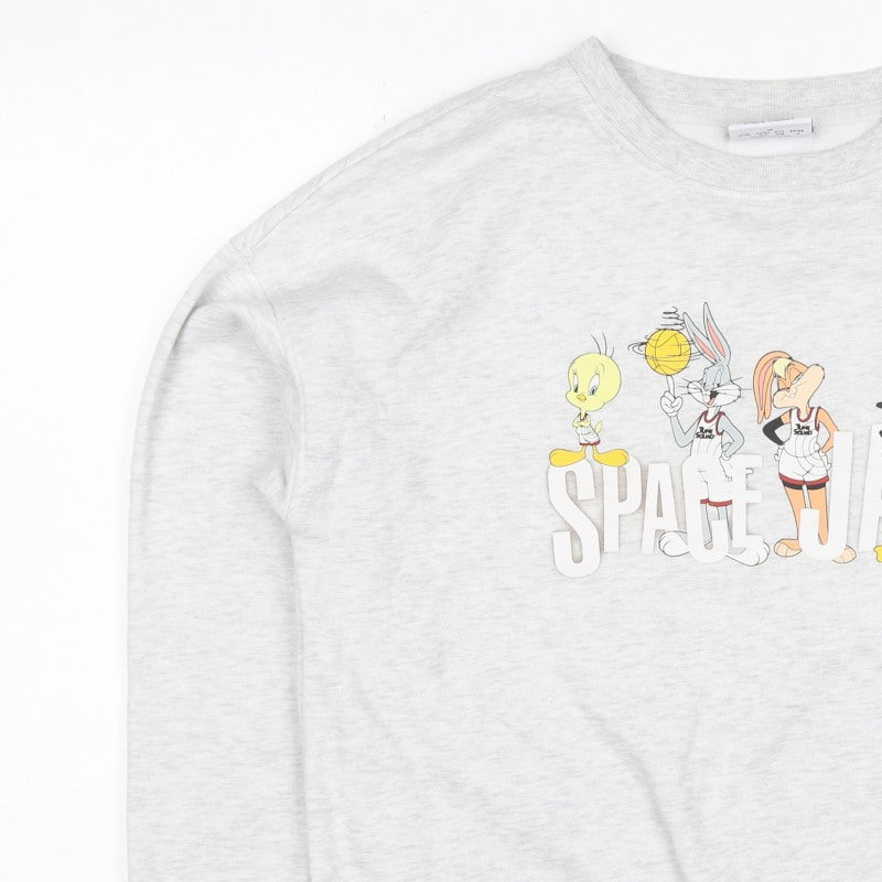 Space Jam Women Grey UK 12 Graphic Crew Neck Sweatshirt