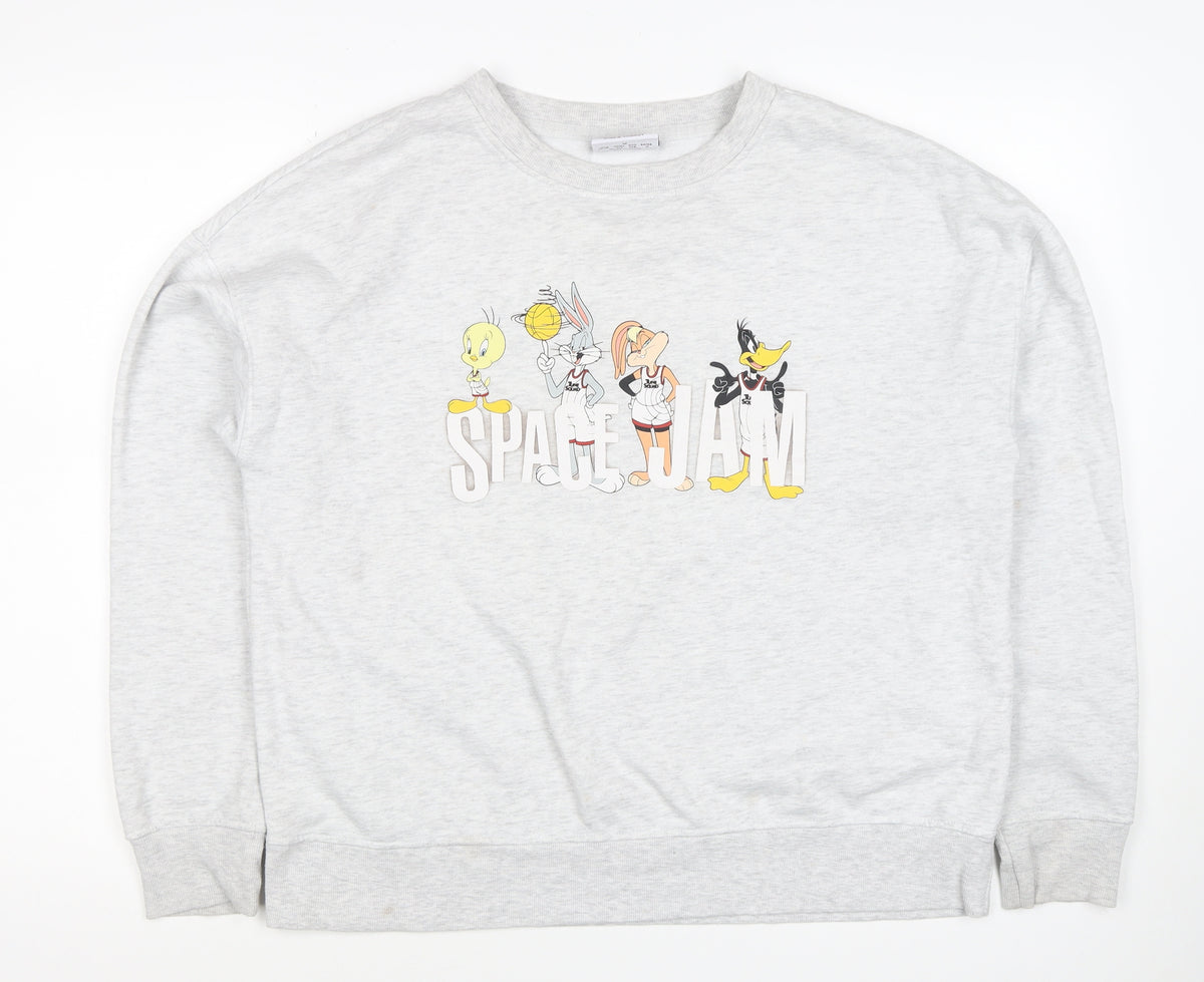 Space Jam Women Grey UK 12 Graphic Crew Neck Sweatshirt