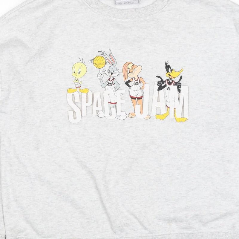 Space Jam Women Grey UK 12 Graphic Crew Neck Sweatshirt