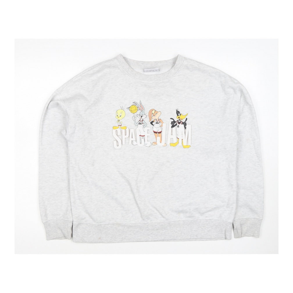Space Jam Women Grey UK 12 Graphic Crew Neck Sweatshirt