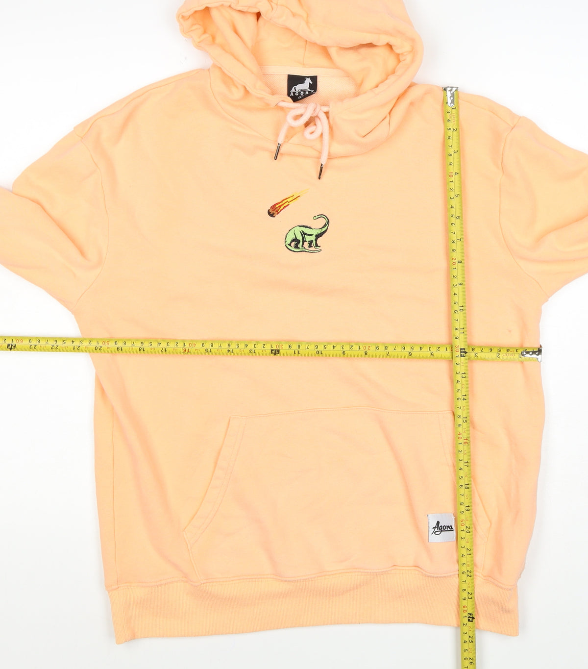 Agora Men's Orange M Pullover Hoodie Dinosaur Embroidered Cotton
