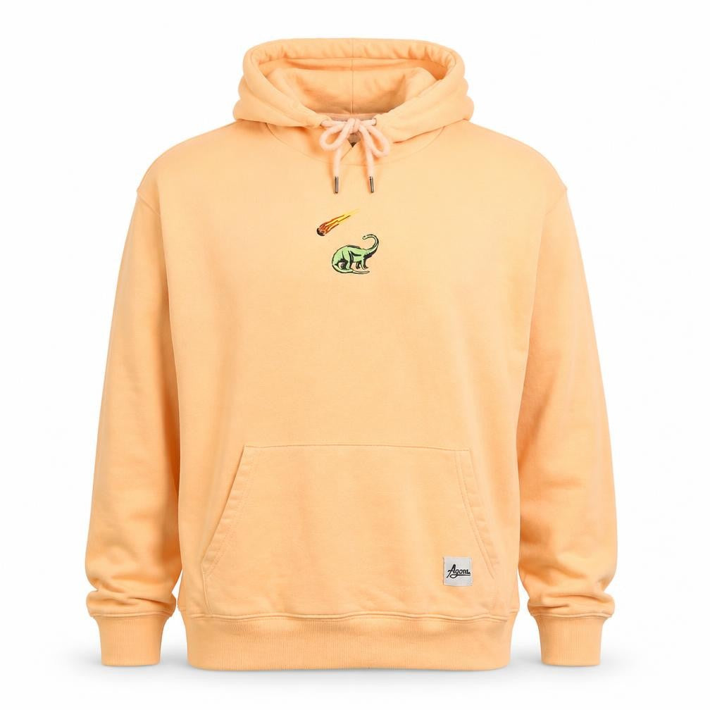 Agora Men's Orange M Pullover Hoodie Dinosaur Embroidered Cotton
