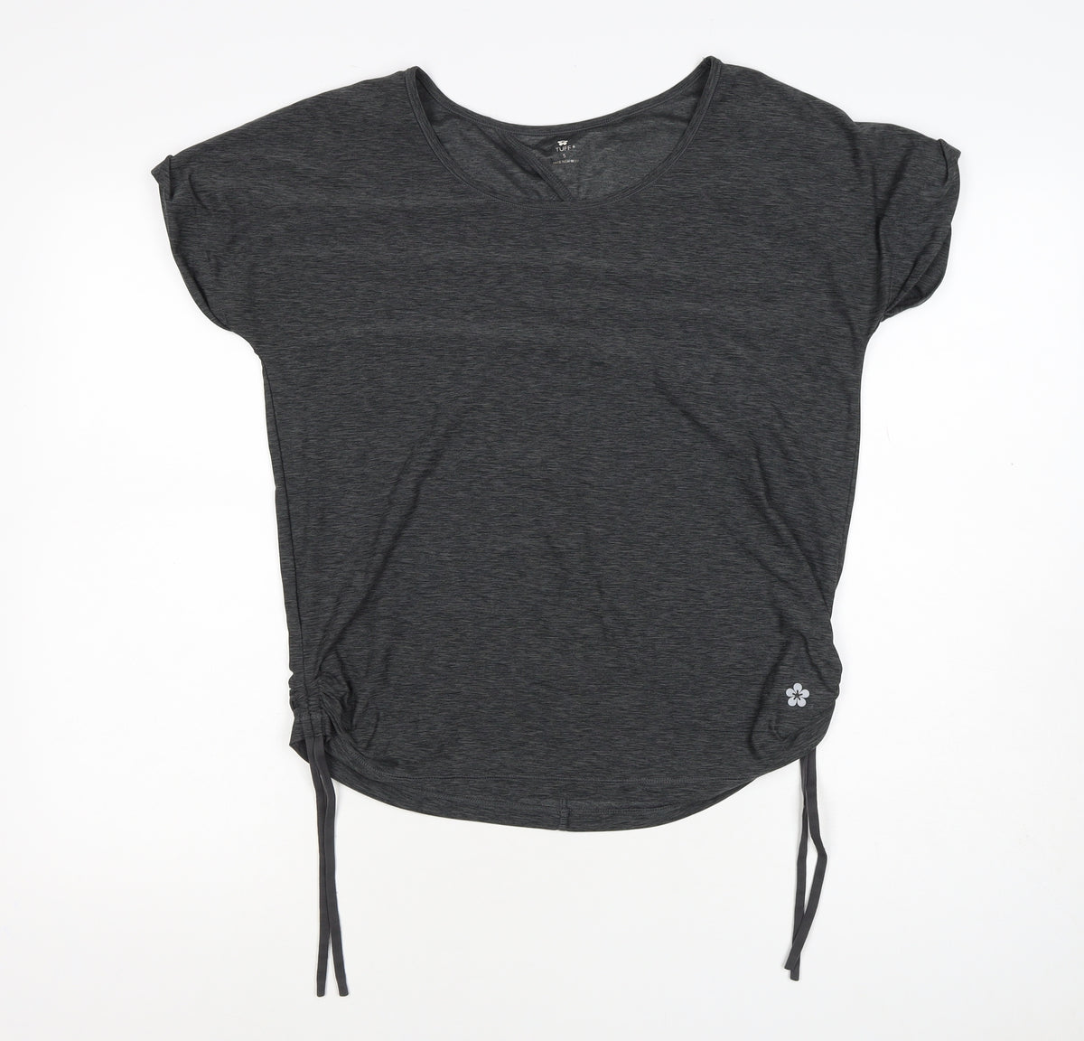 Tuff Women’s Grey Size S Ruched Drawstring Cap Sleeve T-Shirt
