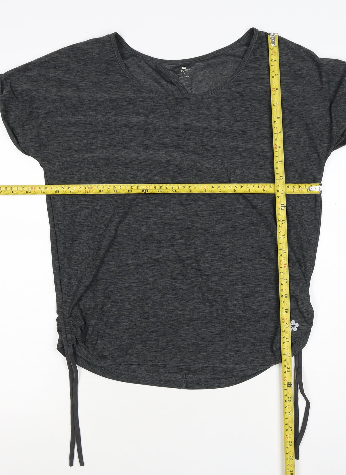 Tuff Women’s Grey Size S Ruched Drawstring Cap Sleeve T-Shirt
