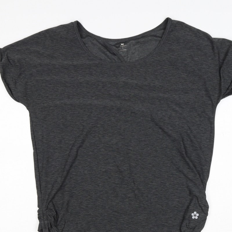 Tuff Women’s Grey Size S Ruched Drawstring Cap Sleeve T-Shirt