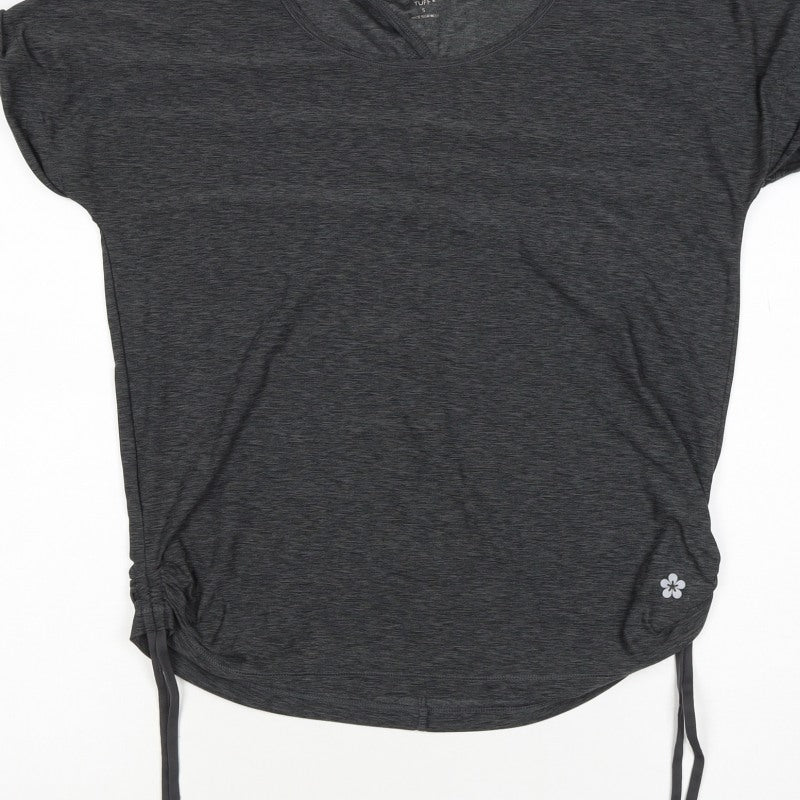 Tuff Women’s Grey Size S Ruched Drawstring Cap Sleeve T-Shirt