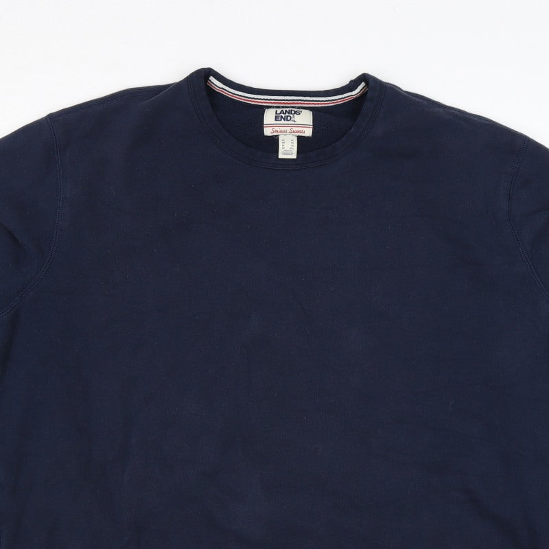 Lands' End Men's Blue XL Crew Neck Pullover Fleece Sweatshirt