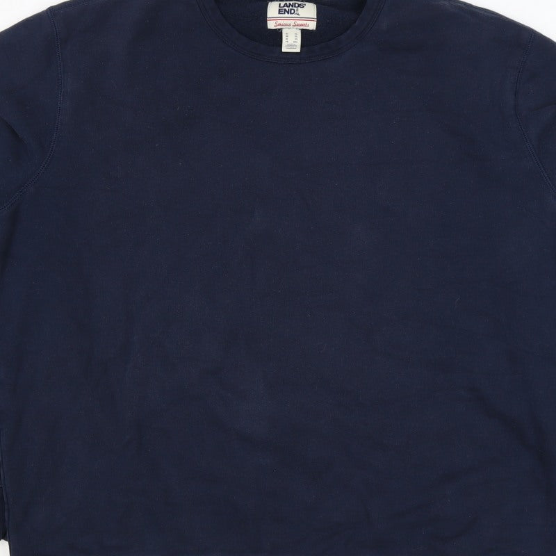 Lands' End Men's Blue XL Crew Neck Pullover Fleece Sweatshirt