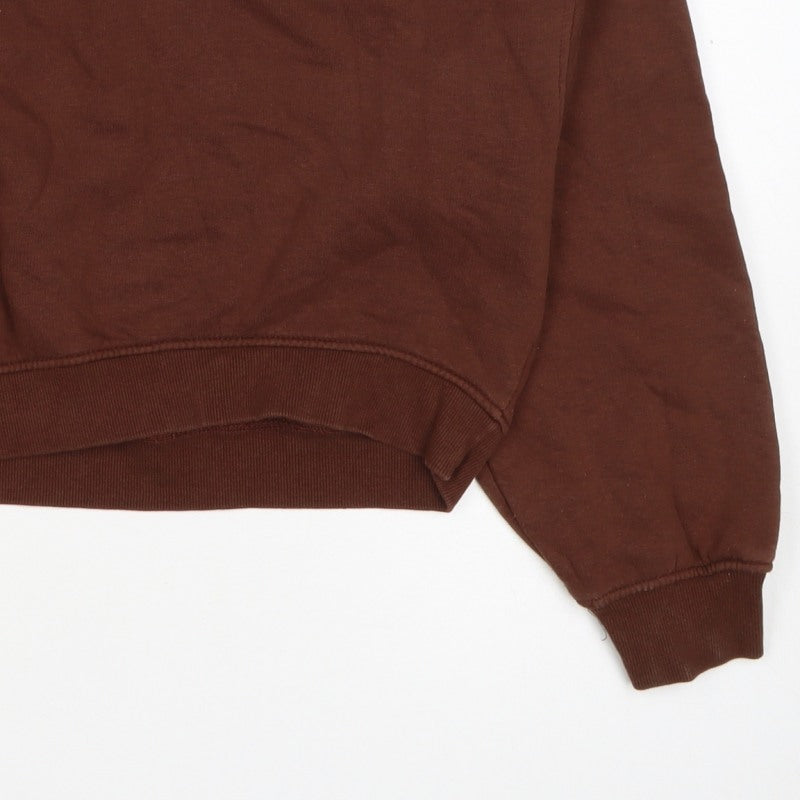 Zara Women Brown S Pullover Sweatshirt Crew Neck Long Sleeve