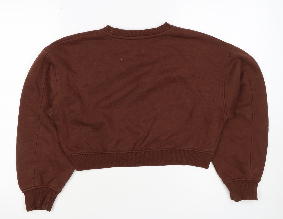Zara Women Brown S Pullover Sweatshirt Crew Neck Long Sleeve