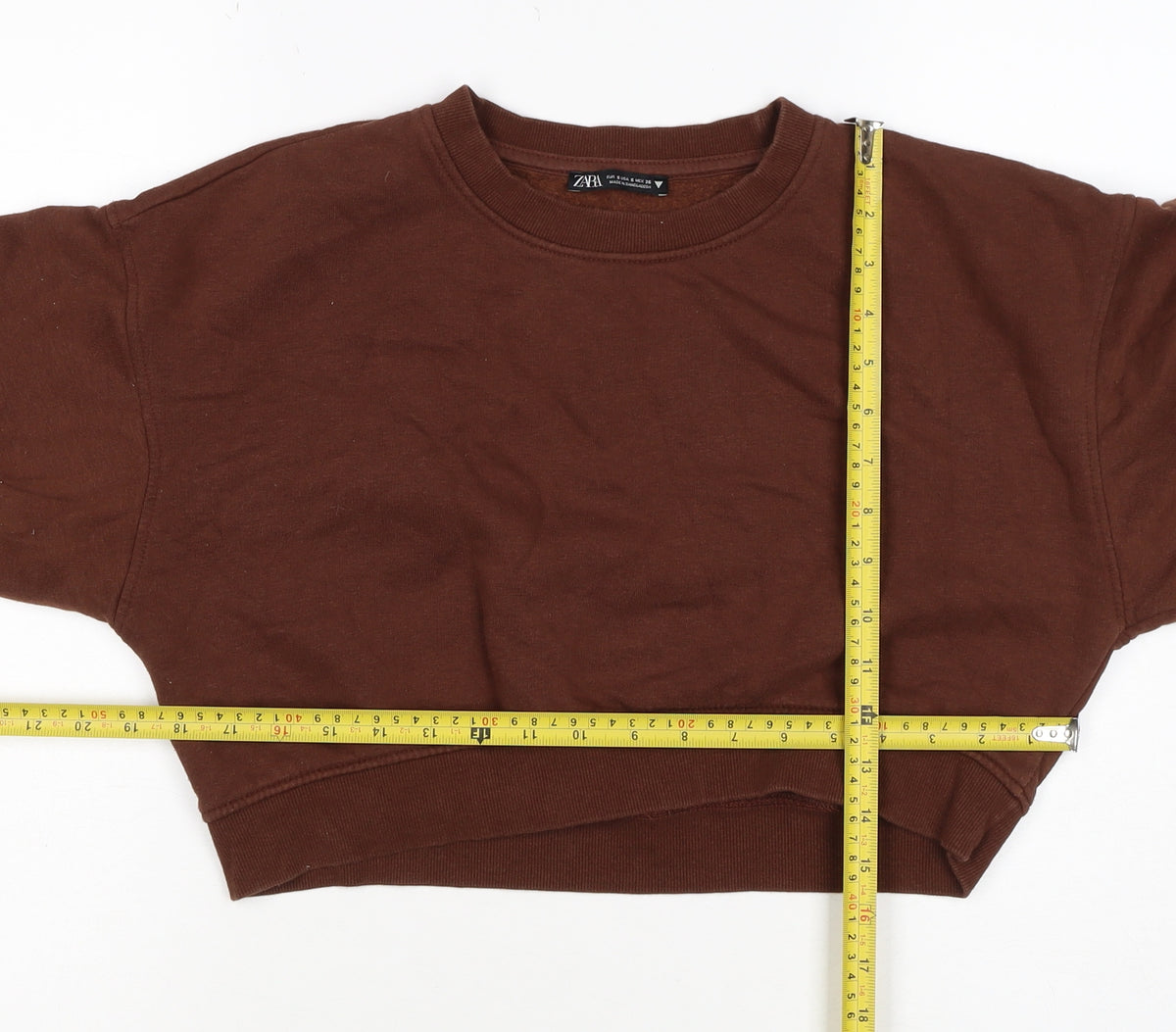 Zara Women Brown S Pullover Sweatshirt Crew Neck Long Sleeve